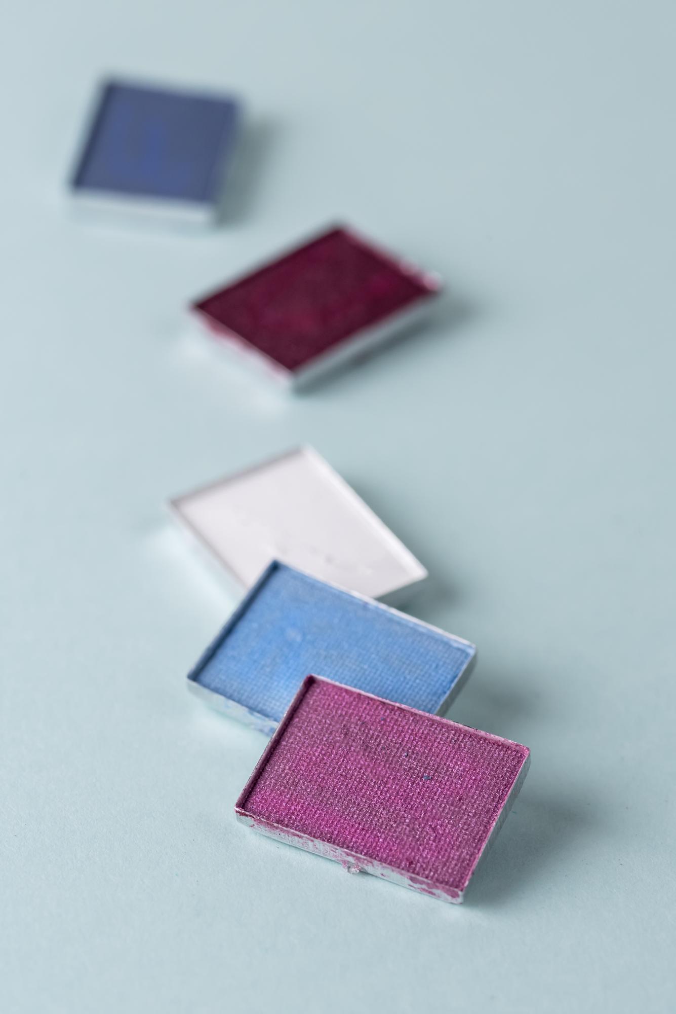 Samples of embroidered swatches laid out
